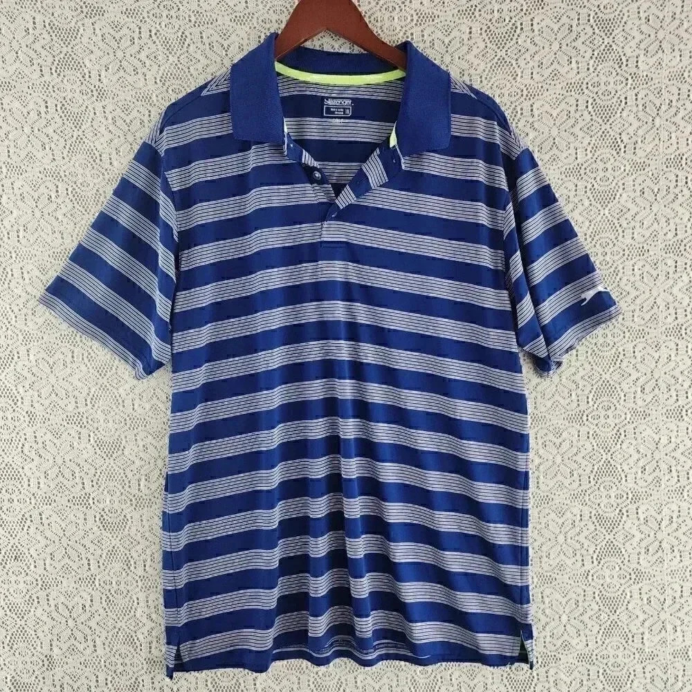 slazenger Navy Blue Striped Short Sleeve Golf Polo Men's Shirt XL